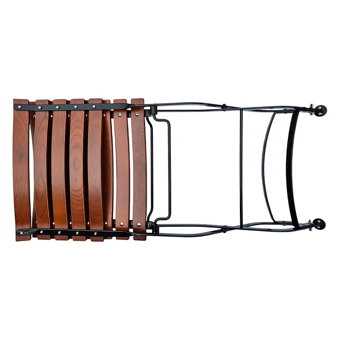 CHEFGASTRO Biergartenstuhl BAVARIA Made in Germany 1 Sitzer HxBxT 90x42x46cm klappbar wetterfest & UV-beständig Eschenholz Schwarz/Braun -  - Möbel-Sitzfläche aus gebogenen braunen Holzlatten auf schwarzem Metallrahmen, genietet.