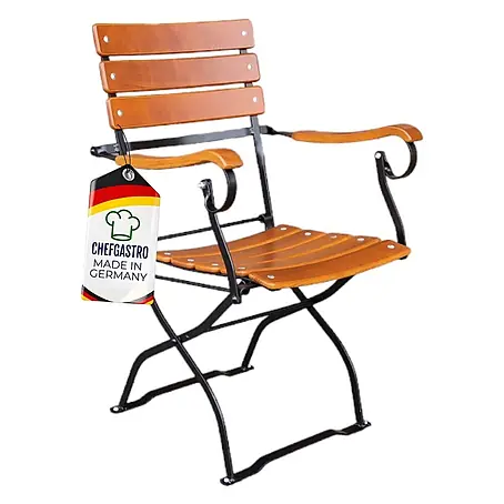 CHEFGASTRO Biergartenstuhl BERGWIESE mit Armlehne Made in Germany 1-Sitzer HxBxT 89x42x42cm wetterfest & UV-beständig Eschenholz Schwarz/Braun Biergartensessel