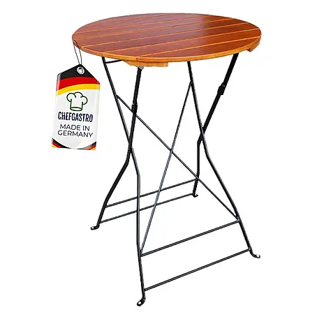 CHEFGASTRO Stehtisch WALDKRONE Made in Germany HxBxT 110x80x80cm  Ø80cm klappbar wetterfest & UV-beständig Eschenholz  Schwarz/Braun