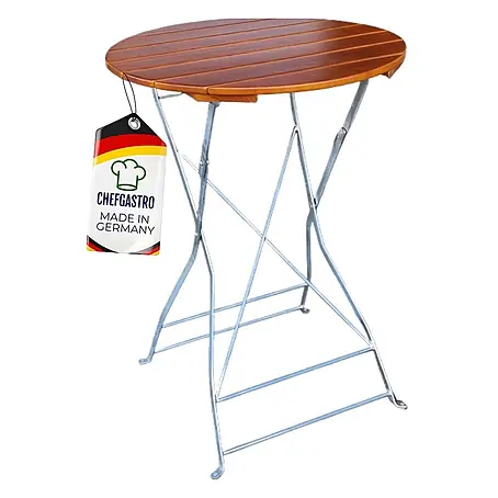 CHEFGASTRO Stehtisch WALDKRONE Made in Germany HxBxT 110x80x80cm  Ø80cm klappbar wetterfest & UV-beständig Eschenholz  Silber/Braun