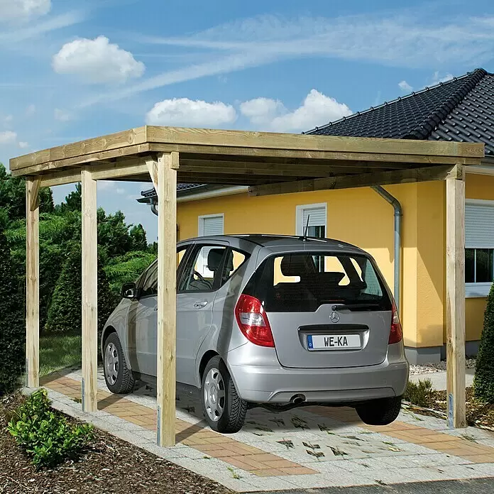 Weka Carport Optima - Außenmaß inkl. Dachüberstand (B x T): 3,22 x 5,12 m, Einzelcarport, Kesseldruckimprägniert - Stimmungsaufnahme