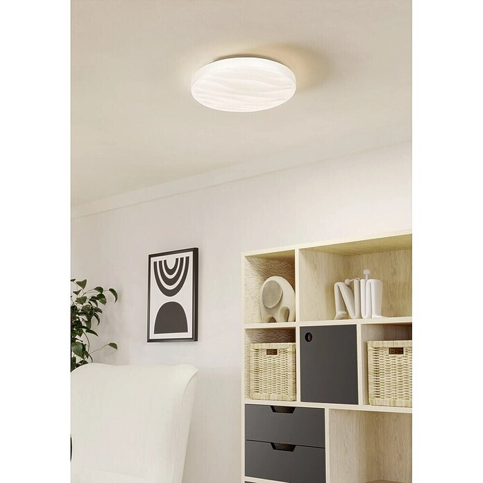 LED-Deckenleuchte rund Sarmeola (Ø x H: 39 x 7,5 cm, 24 W, Wellendesign, Weiß) | BAUHAUS