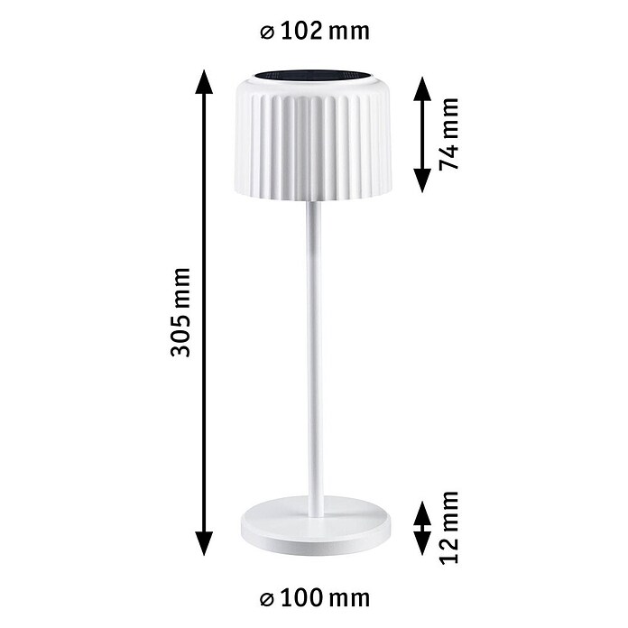 Paulmann Solar-Tischleuchte Else (Weiß, IP44, Ø x H: 102 x 305 mm) | BAUHAUS