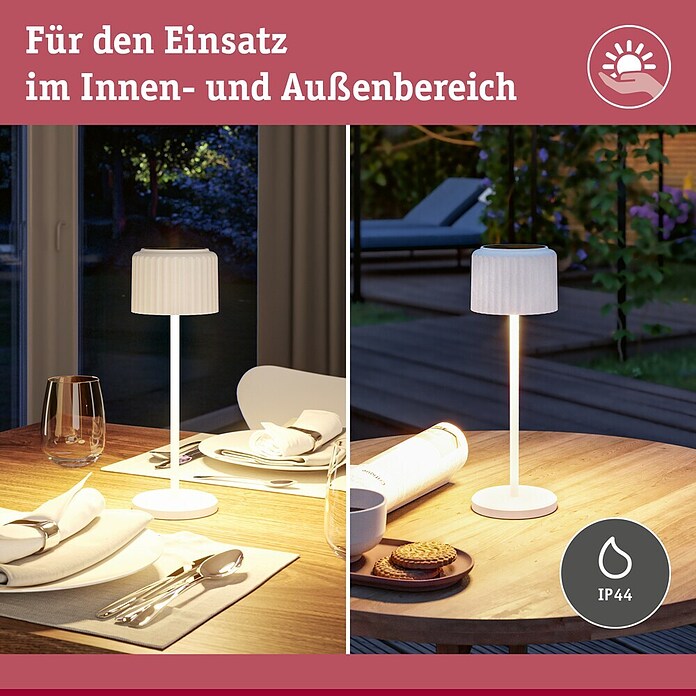 Paulmann Solar-Tischleuchte Else (Weiß, IP44, Ø x H: 102 x 305 mm) | BAUHAUS