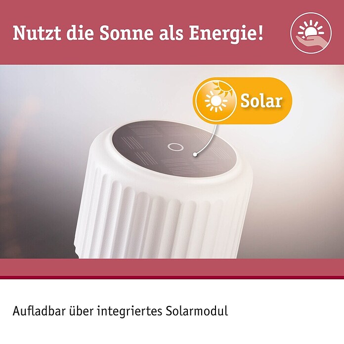Paulmann Solar-Tischleuchte Else (Weiß, IP44, Ø x H: 102 x 305 mm) | BAUHAUS