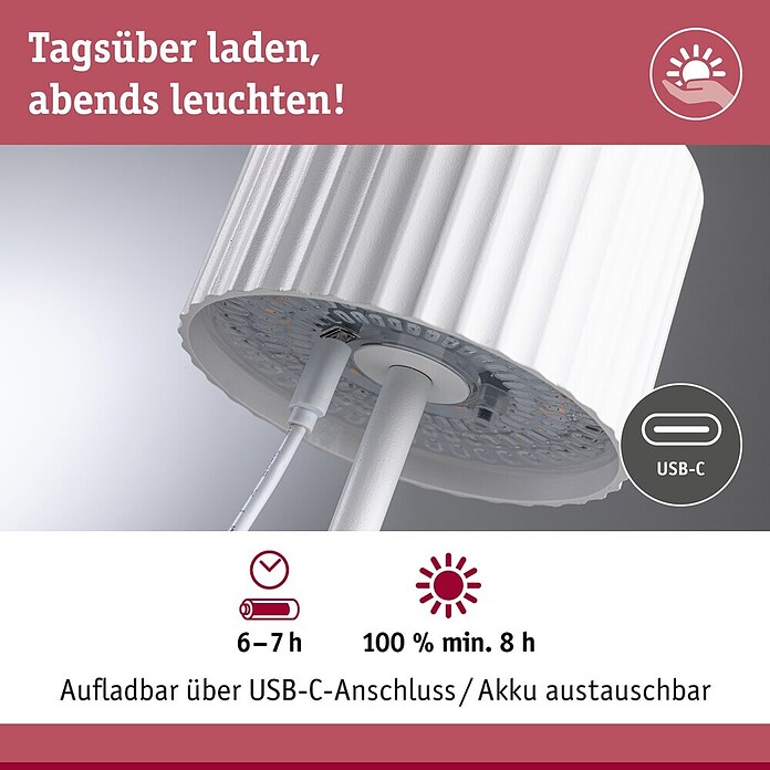Paulmann Solar-Tischleuchte Else (Weiß, IP44, Ø x H: 102 x 305 mm) | BAUHAUS
