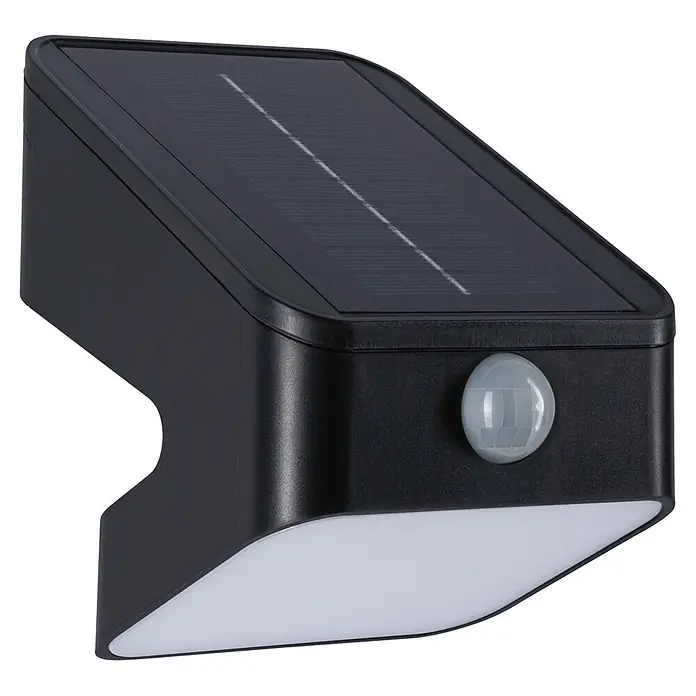 Paulmann Solarleuchte Lesly - Lichtfarbe: Warmweiß, LED, Höhe: 138 mm - Schwarze Solar-Wandleuchte mit integriertem Solarpanel, Bewegungssensor und weißem Diffusor.