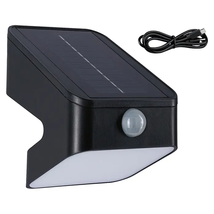 Paulmann Solarleuchte Lesly - Lichtfarbe: Warmweiß, LED, Höhe: 138 mm - Schwarze Solar-LED-Außenleuchte mit Bewegungssensor und USB-C-Kabel zum externen Laden.