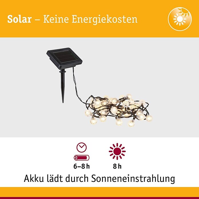 Paulmann LED-Solar-Lichterkette Soala (Außen, Länge: 3,9 m, Warmweiß) | BAUHAUS