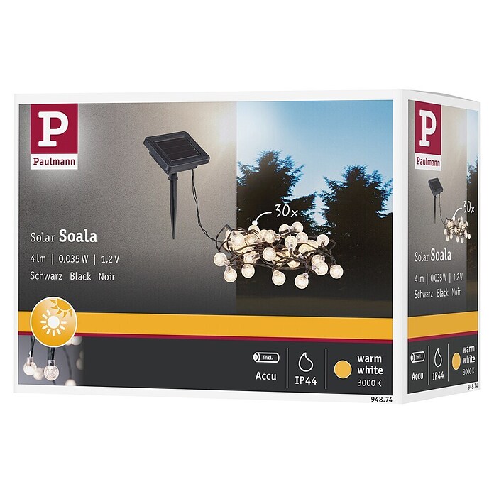 Paulmann LED-Solar-Lichterkette Soala (Außen, Länge: 3,9 m, Warmweiß) | BAUHAUS