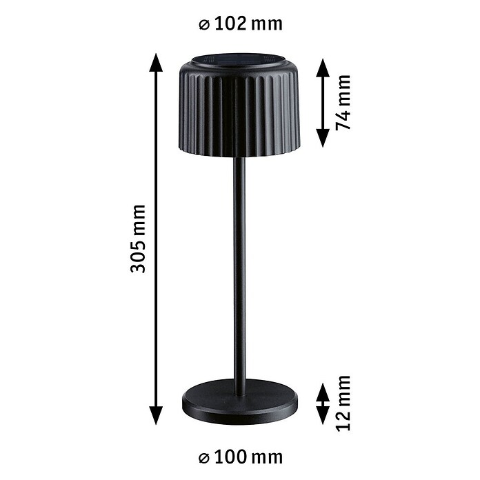 Paulmann Solar-Tischleuchte Else (Schwarz, IP44, Ø x H: 102 x 305 mm) | BAUHAUS