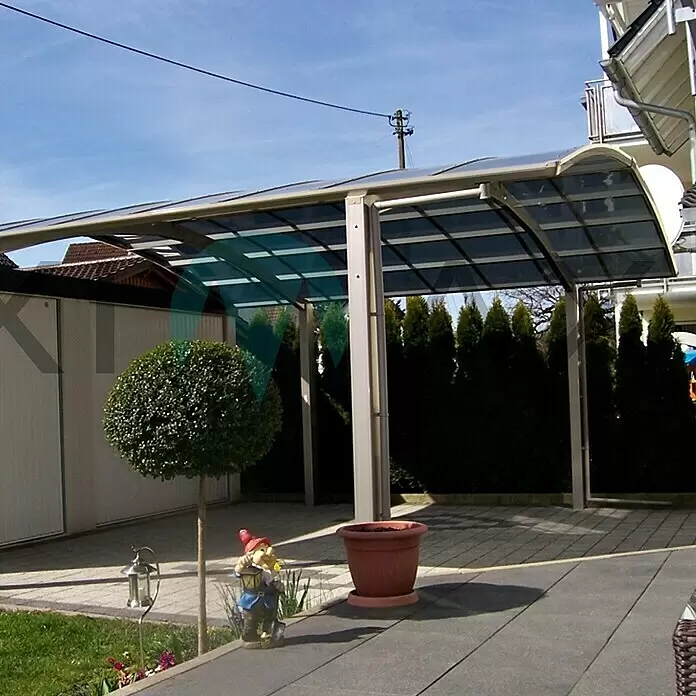 Ximax Carport Portoforte M 60 - Außenmaß inkl. Dachüberstand (B x T): 5,42 x 4,95 m, Doppelcarport, Edelstahloptik, Schneelast: 75 kg/m²