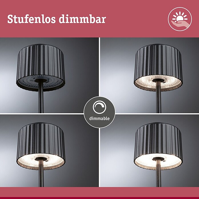 Paulmann Solar-Tischleuchte Else (Schwarz, IP44, Ø x H: 102 x 305 mm) | BAUHAUS