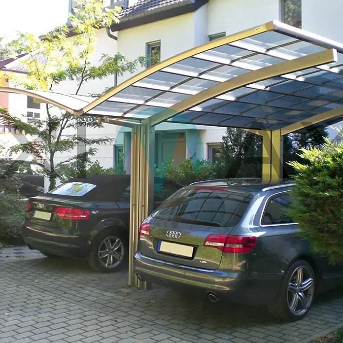 Ximax Carport Portoforte Y 80 - Außenmaß inkl. Dachüberstand (B x T): 5,43 x 4,95 m, Doppelcarport, Edelstahloptik, Schneelast: 100 kg/m² - Ein Carport aus Aluminium und Glas schützt zwei Autos vor Witterungseinflüssen und bietet einen modernen Unterstellplatz.