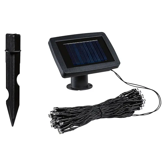 Paulmann LED-Solar-Lichterkette Aurinka - Länge: 7,9 m, Warmweiß, Anzahl Leuchtmittel: 60 Stk. - Schwarzes Solarpanel mit Erdspieß und gebündelter LED-Lichterkette für Außenbeleuchtung.