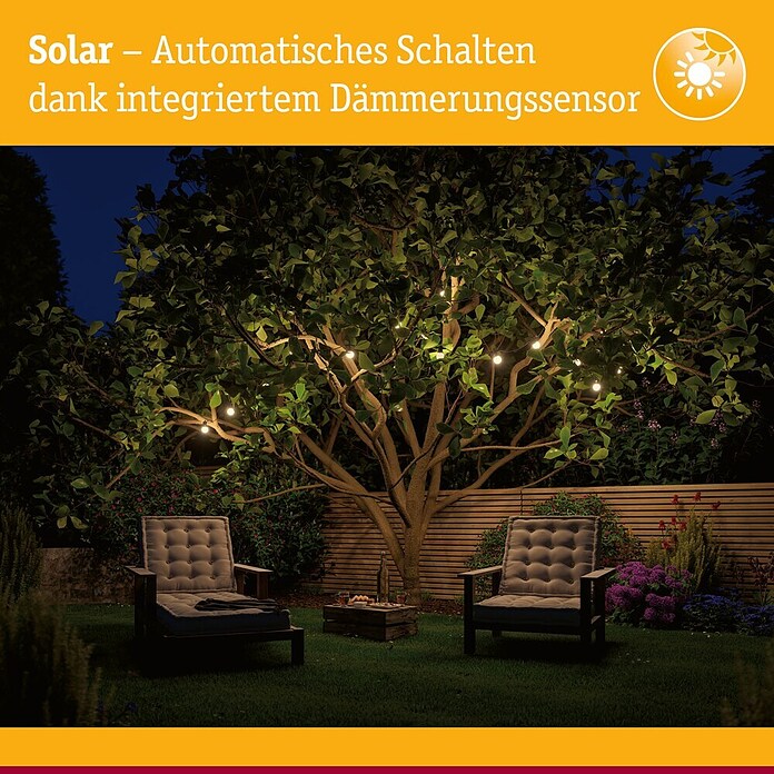 Paulmann LED-Solar-Lichterkette Soala (Außen, Länge: 3,9 m, Warmweiß) | BAUHAUS