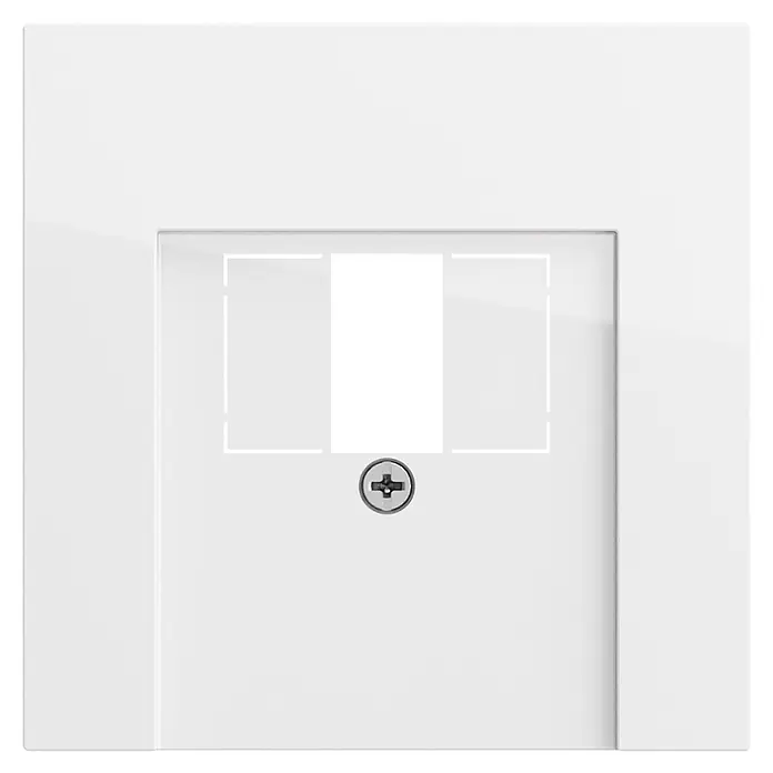 Gira TAE-Abdeckung System 70 27670 - Reinweiß glänzend, Kunststoff, Unterputzmontage - Weiße Elektro-Wandplatte mit Aussparung für zwei Module und Kreuzschlitz-Befestigungsschraube.