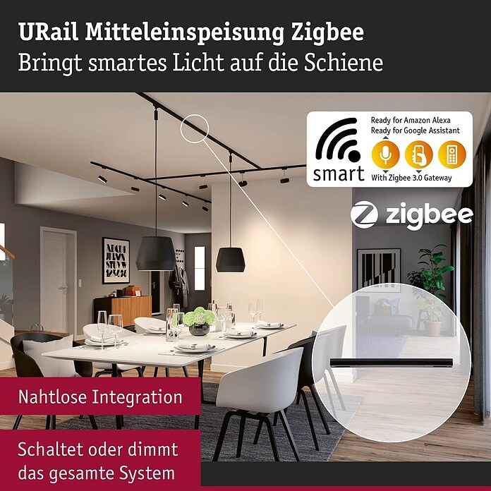 Paulmann Mittel-Einspeisung Urail (L x B x H: 304 x 21 x 18 mm, Schwarz Matt) | BAUHAUS