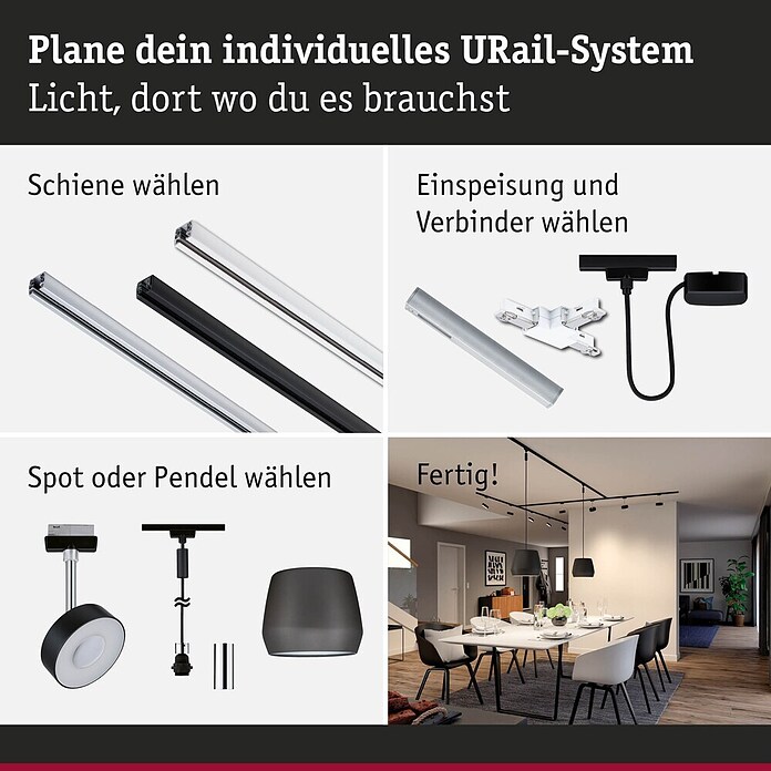 Paulmann Mittel-Einspeisung Urail (L x B x H: 304 x 21 x 18 mm, Schwarz Matt) | BAUHAUS