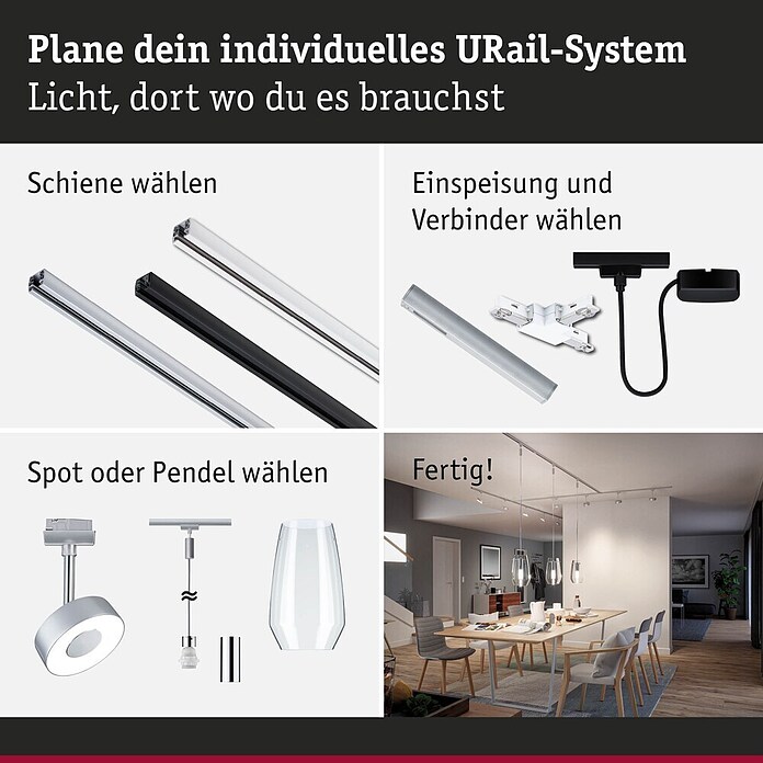 Paulmann Mittel-Einspeisung Urail (L x B x H: 304 x 21 x 18 mm, Chrom) | BAUHAUS