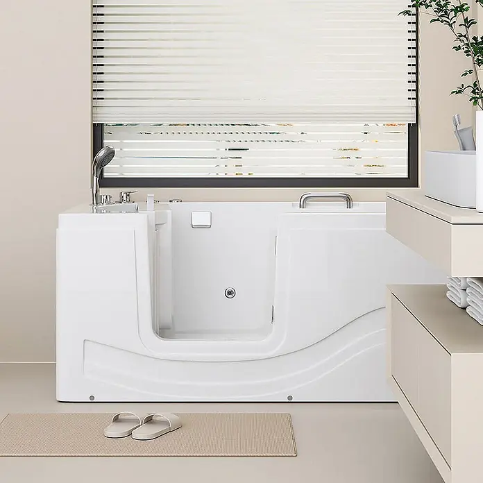 Home Deluxe Badewanne VITAL M - Weiß - Weiße Badewanne mit Einstiegstür, integrierter Dusche und Haltegriffen für barrierefreies Baden.