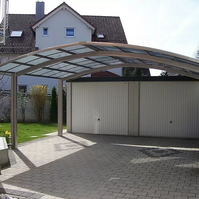 Ximax Carport Portoforte M 80 - Außenmaß inkl. Dachüberstand (B x T): 5,42 x 4,95 m, Doppelcarport, Edelstahloptik, Schneelast: 100 kg/m²