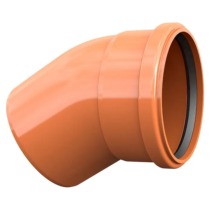 FunkeGruppe COEX 2000 KG Bogen - Nennweite: 200 mm, Bogenwinkel: 30 ° - Orangefarbener PVC-Rohrbogen mit schwarzer Dichtung für Entwässerungssysteme.