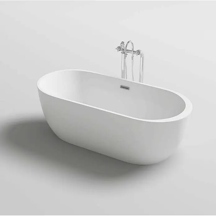Home Deluxe Freistehende Badewanne CODO - Weiß - Weiße freistehende Badewanne mit verchromter Standarmatur.