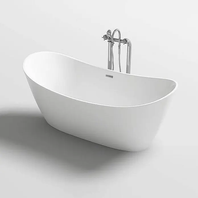 Home Deluxe Freistehende Badewanne OVALO - Weiß - Weiße freistehende Badewanne mit elegantem Design und bodenstehender Chromarmatur.