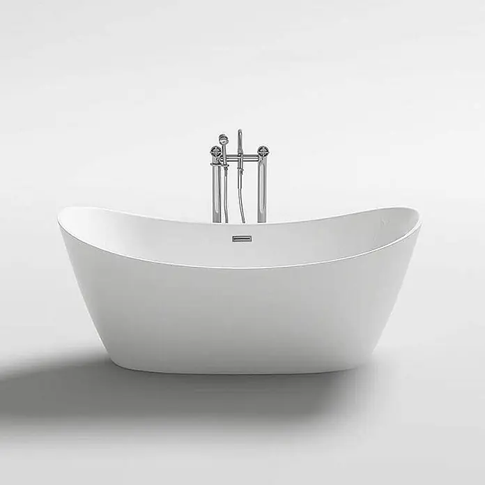 Home Deluxe Freistehende Badewanne OVALO - Weiß - Weiße freistehende Badewanne mit modernem Design und Bodenarmatur aus Chrom.