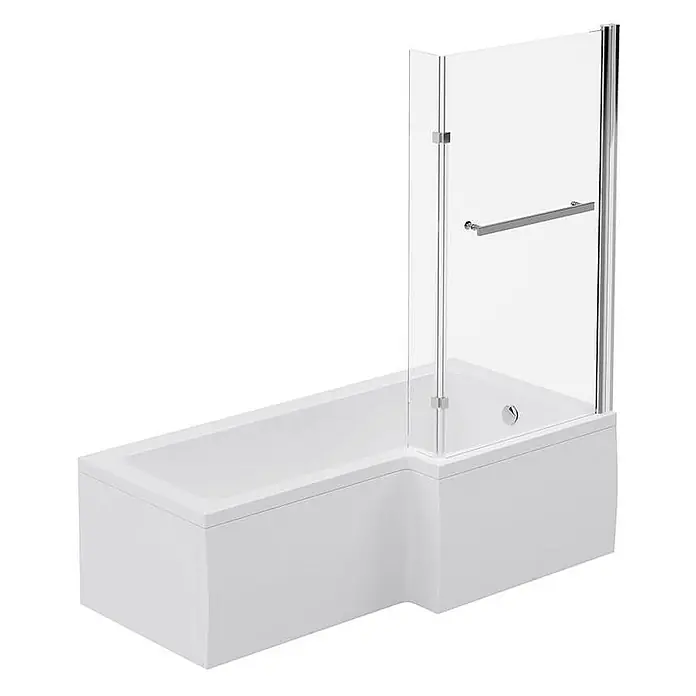 Home Deluxe Badewanne ELARA Links -  - Weißer L-förmiger Duschbadewanne mit klarer Glasduschwand und Chrombeschlägen.