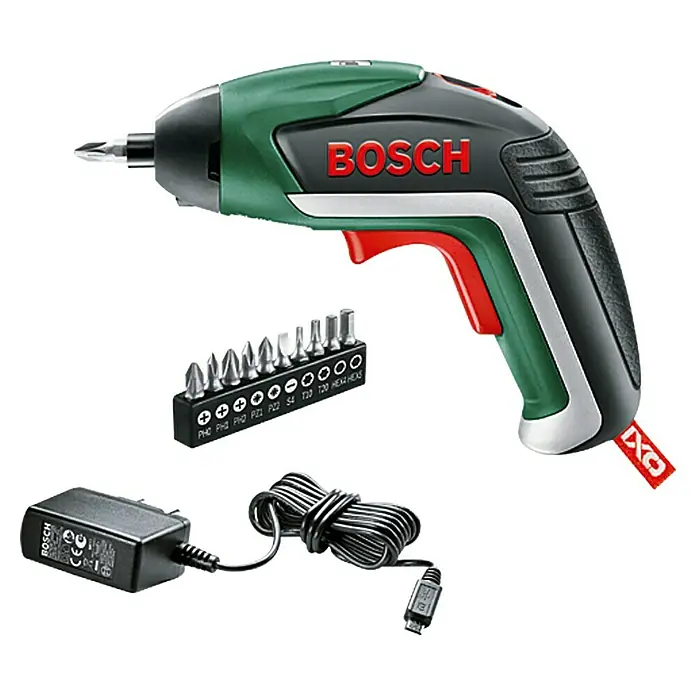 Bosch Atornillador de batería IXO Basic - 3,6 V, 1 batería, 1,5 Ah, 4,5 Nm, 10 pzs. - Destornillador inalámbrico de Bosch con accesorios, cargador y cable para un uso versátil en proyectos de bricolaje.