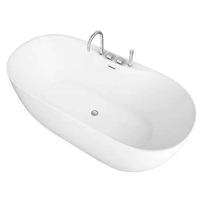 Home Deluxe Freistehende Badewanne LENI inkl. silberner Armatur - Weiß - Weiße ovale freistehende Badewanne mit Chromarmatur, Bedienelementen und Abfluss.