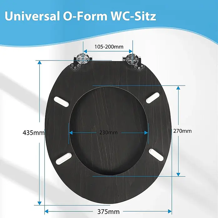 SAINOS WC-Sitz MDF WC-Sitz, Holzoptik, Universal-O-Form, Absenkautomatik, Unten - MDF, Braun, Mit Absenkautomatik - Dunkler O-Form Toilettensitz aus Holz mit Maßen für universelle Passform.