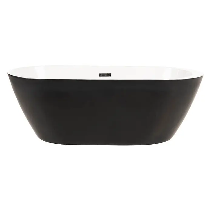Home Deluxe Freistehende Badewanne CODO - Schwarz - Schwarze und weiße freistehende Badewanne mit rechteckigem Überlaufablauf.
