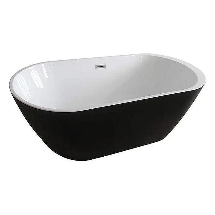 Home Deluxe Freistehende Badewanne CODO - Schwarz - Moderne freistehende Badewanne mit schwarzer Außenseite und weißer Innenseite, mit integriertem Überlauf.