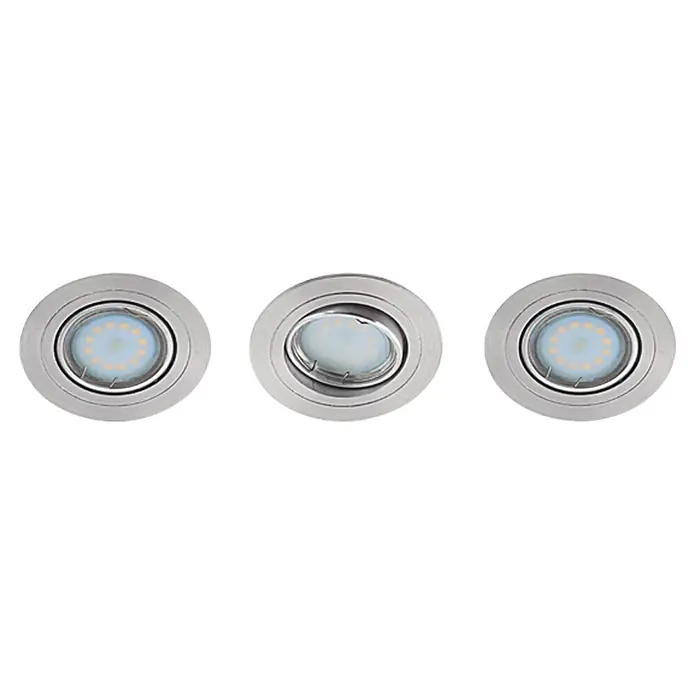 Tween Light Set de focos LED empotrables - 9 W, Aluminio cepillado, Blanco cálido - Conjunto de focos LED empotrables: Tres luces redondas de color plata con tecnología LED moderna para una iluminación elegante en cualquier estancia.