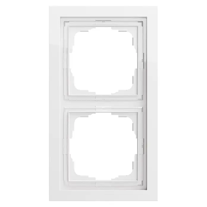 Gira Abdeckrahmen F200 21270 - Reinweiß, Kunststoff - Weißer Doppel-Fensterrahmen mit zwei verzierten, transparenten Scheibenöffnungen.