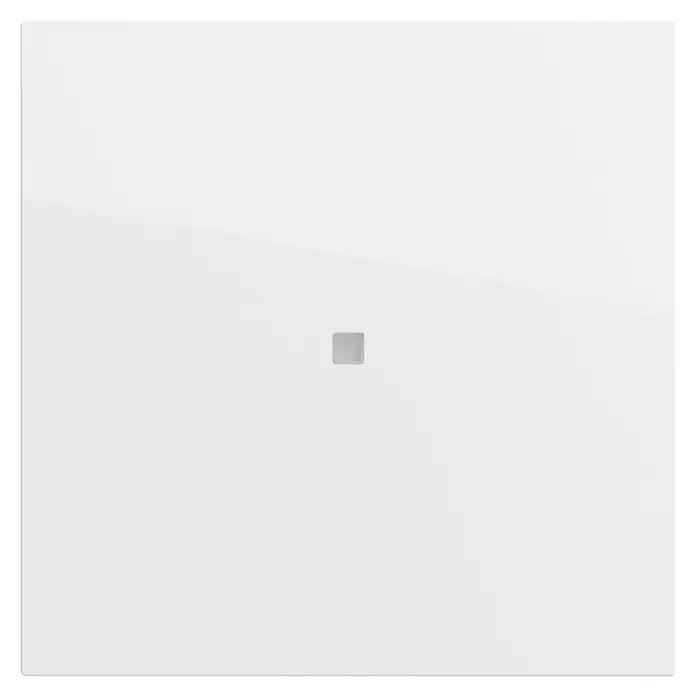 Gira Kontrollschalterwippe System 70 537170 - Reinweiß, Kunststoff, Unterputzmontage - Weißes glänzendes Paneel mit einem zentralen silbernen Quadrat.