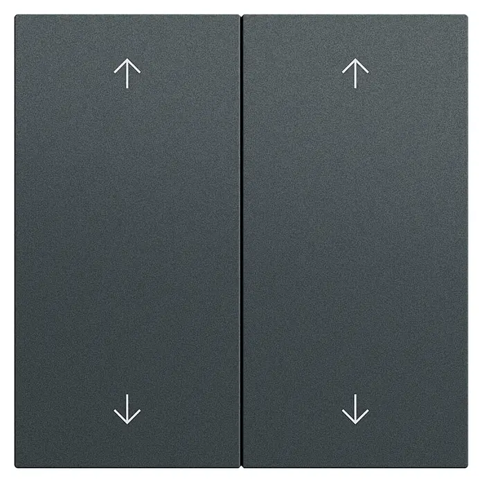 Gira Jalousiewippe System 70 538773 - Reinweiß, Kunststoff, Unterputzmontage - Dunkelgrauer Doppel-Jalousieschalter mit Auf- und Abwärtspfeilen zur intuitiven Steuerung.