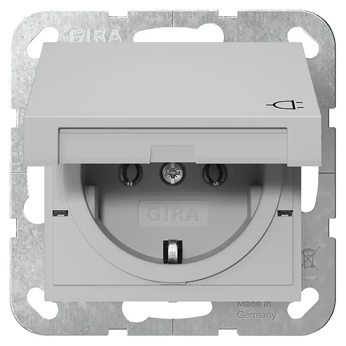 Gira System 55 Klappdeckelsteckdose 4454015 mit Klappdeckel - Grau matt, 16 A, Unterputzmontage - Hellgraue Gira Steckdose mit Klappdeckel.