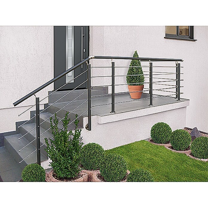 Treba Frewa Juego de barandilla (Montaje en suelo, Aluminio, Antracita, 1.500 mm)
