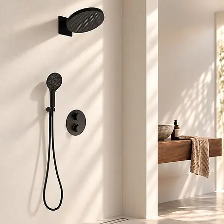 LOMAZOO Unterputz-Duschset Caesar Regendusche 30 cm Thermostat Schwarz matt
