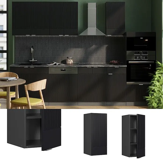 Vicco Hängeschrank Fame-Line, Schwarz gestreift, 30 cm -  - Dunkle, geriffelte Küchenschränke und Schubladen.