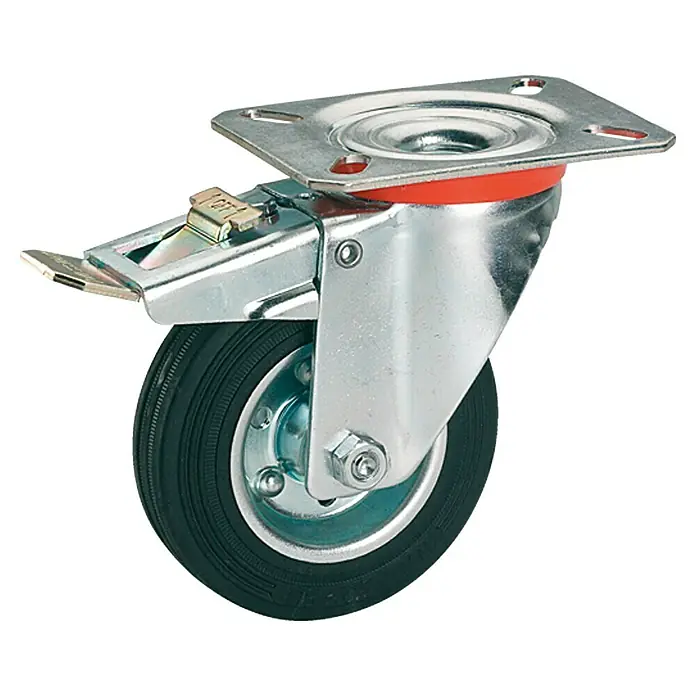 Stabilit Transportgeräterolle - Durchmesser Rollen: 250 mm, Traglast: 275 kg, Rollenlager, Mit Platte und Feststeller - Schwenkrolle mit Bremse. Robuste Schwenkrolle mit Stahlgehäuse und Feststellbremse für vielseitige Anwendungen im Lager oder Werkstatt.