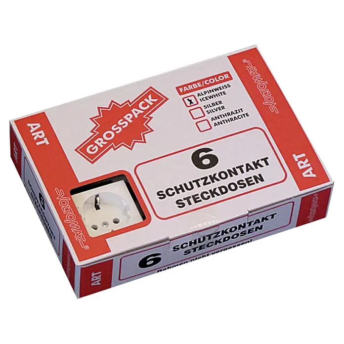 Voltomat ART Steckdose - Alpinweiß, 6 Stk., Kunststoff - Diagonale Ansicht