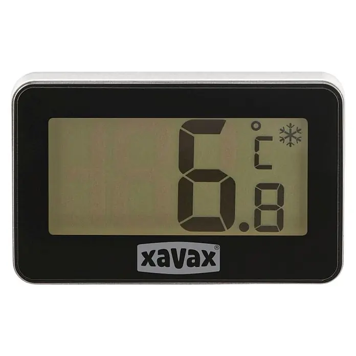 Hama Thermometer Xavax - Geeignet für: Kühlschrank, Schwarz - Schwarz-silbernes Digitalthermometer zeigt 6,8 °C und Schneeflockensymbol. Marke: xavax.