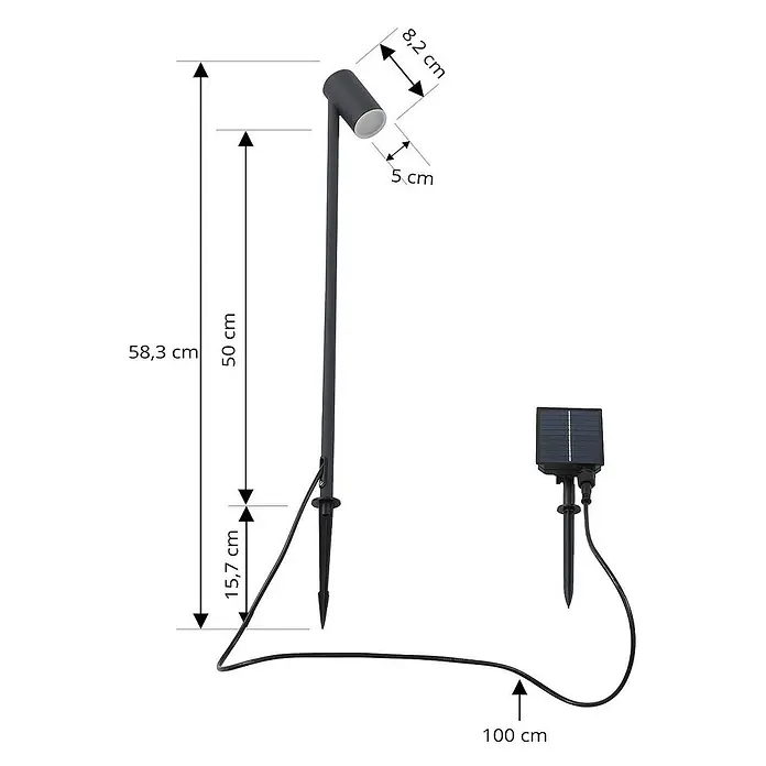 Lindby Erdspießleuchte Myric -  - Dunkelgrauer Solar-Gartenstrahler mit Erdspieß, verstellbarem Leuchtkopf und separatem Solarpanel.