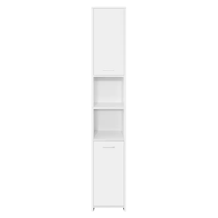 Badezimmerschrank Weiß 30x190x30 cm aus MDF -  - Hoher weißer Aufbewahrungsschrank mit zwei Türen und zwei offenen Regalfächern. Modernes Design, ideal zur vielseitigen Organisation.