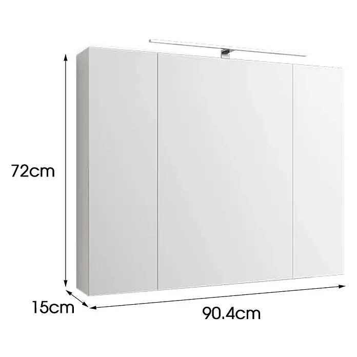Spiegelschrank mit LED Beleuchtung 90x72x15 cm Weiß aus MDF -  - Weißer Spiegelschrank (H72xB90,4xT15cm) mit drei Türen und integrierter LED-Beleuchtung.
